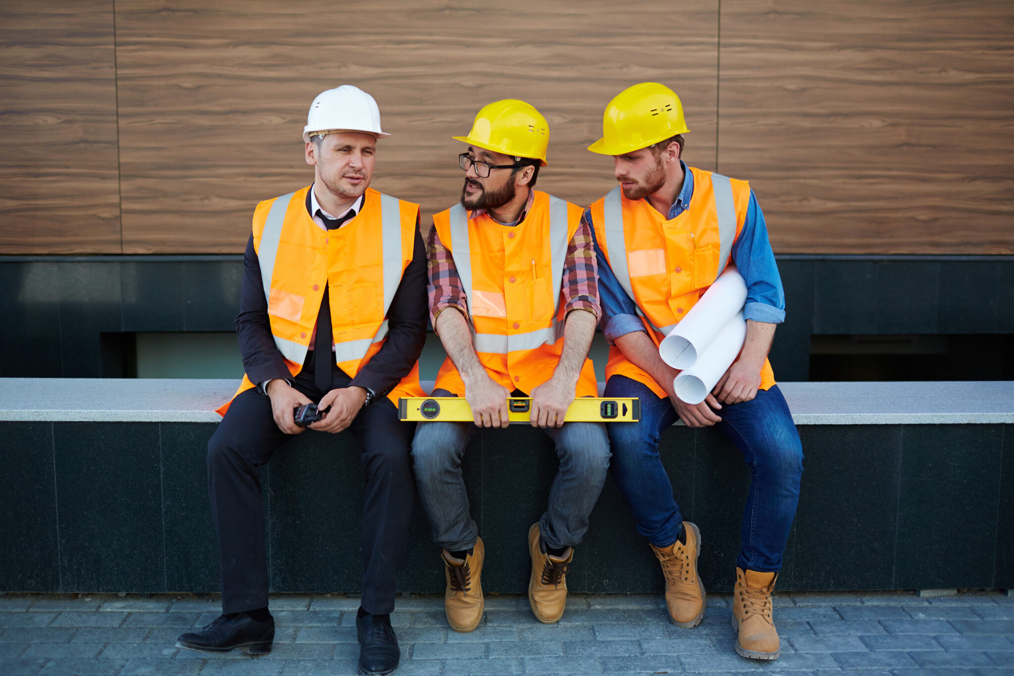 Construction workers with hard hats